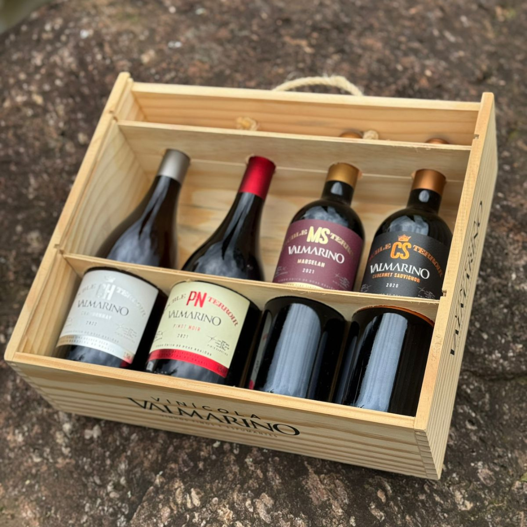 Kit Vinhos Double Terroir (4 garrafas + caixa de madeira personalizada)