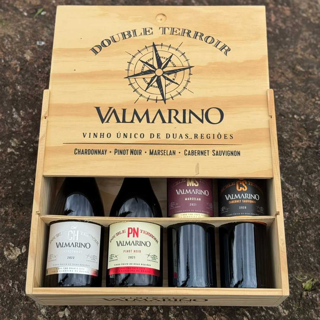 Kit Vinhos Double Terroir (4 garrafas + caixa de madeira personalizada)